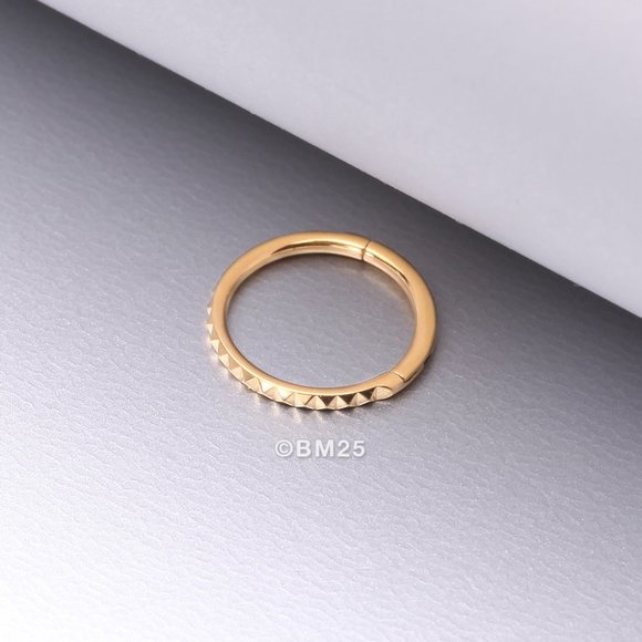 Pure24K Implant Grade Titanium Pyramid Studded Geometric Seamless Clicker Ring - Picture 1 of 2